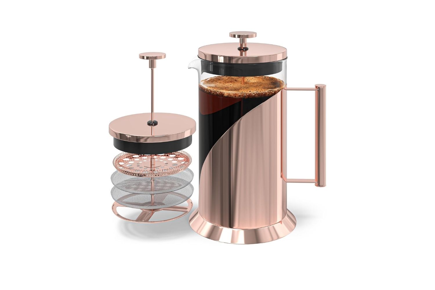 `French press coffee maker with 4 level filtration and glass design