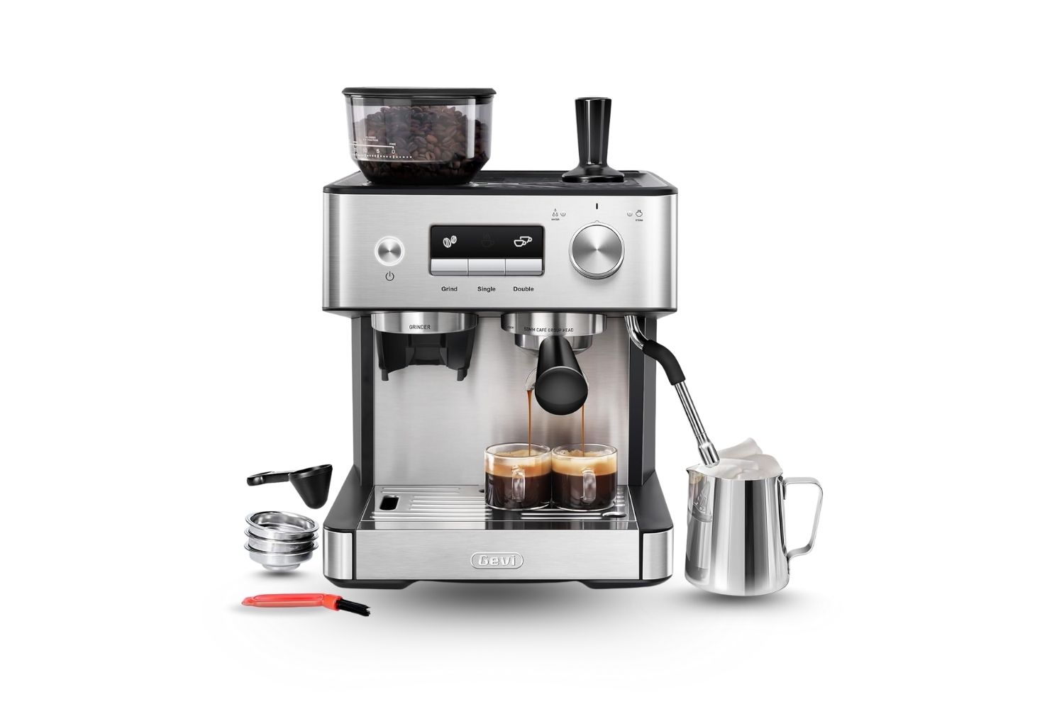 Gevi espresso coffee machine with grinder and milk frother for home