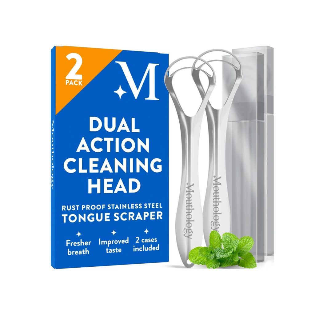 Mouthology Metal Tongue Scraper and Cleaner for Adults, 2 Pack