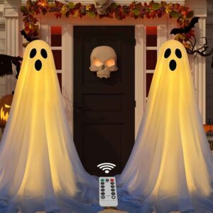2-Pack Halloween Ghost Decorations Outdoor with LED Lights, Remote Controlled, Battery Operated for Porch and Yard
