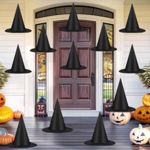 12 PCS Black Halloween Hanging Witch Hats with 328 FT Nylon Cord, Indoor Outdoor Decoration for Halloween Party