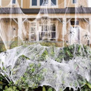 1400 sqft Halloween Spider Webs with 150 Fake Spiders, Super Stretchy Cobwebs for Indoor & Outdoor Halloween Decorations